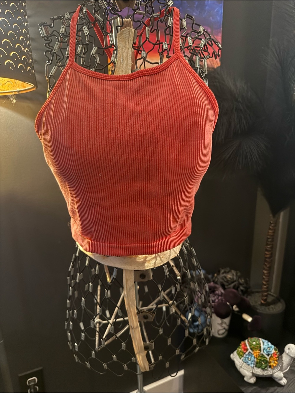 Coral Pink Cropped Tank Top - Rust Red